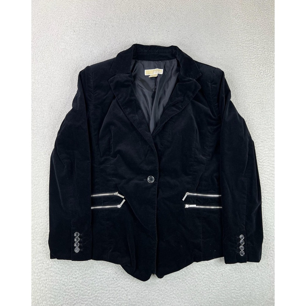 Michael Kors Blazer Womens 14 Black Velvet One Button Zipper Pockets
